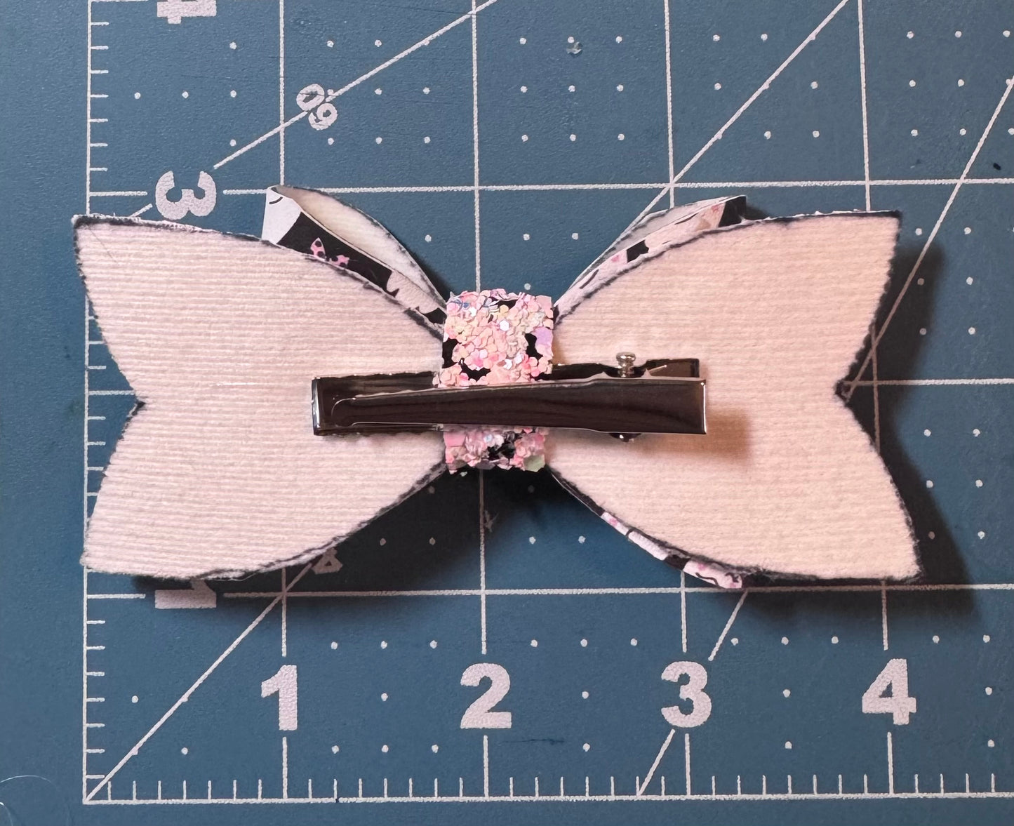 Ticked Pink Ghost Faux Leather Hair Bow