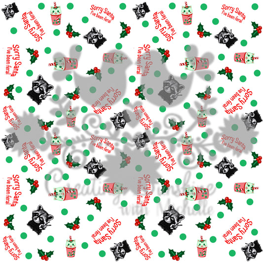Raccoon Sorry Santa Feral Seamless Pattern PNG Digital File