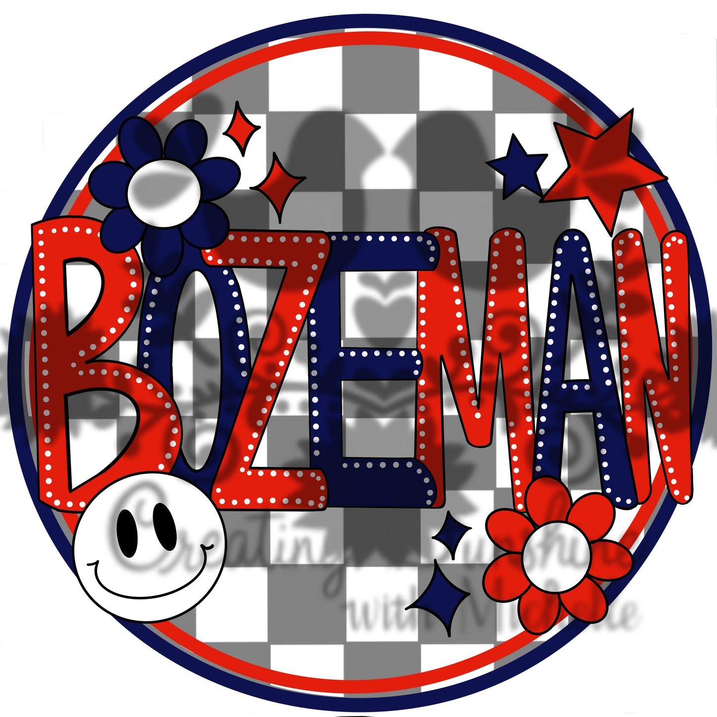 Bozeman Retro Checkerboard PNG Digital File