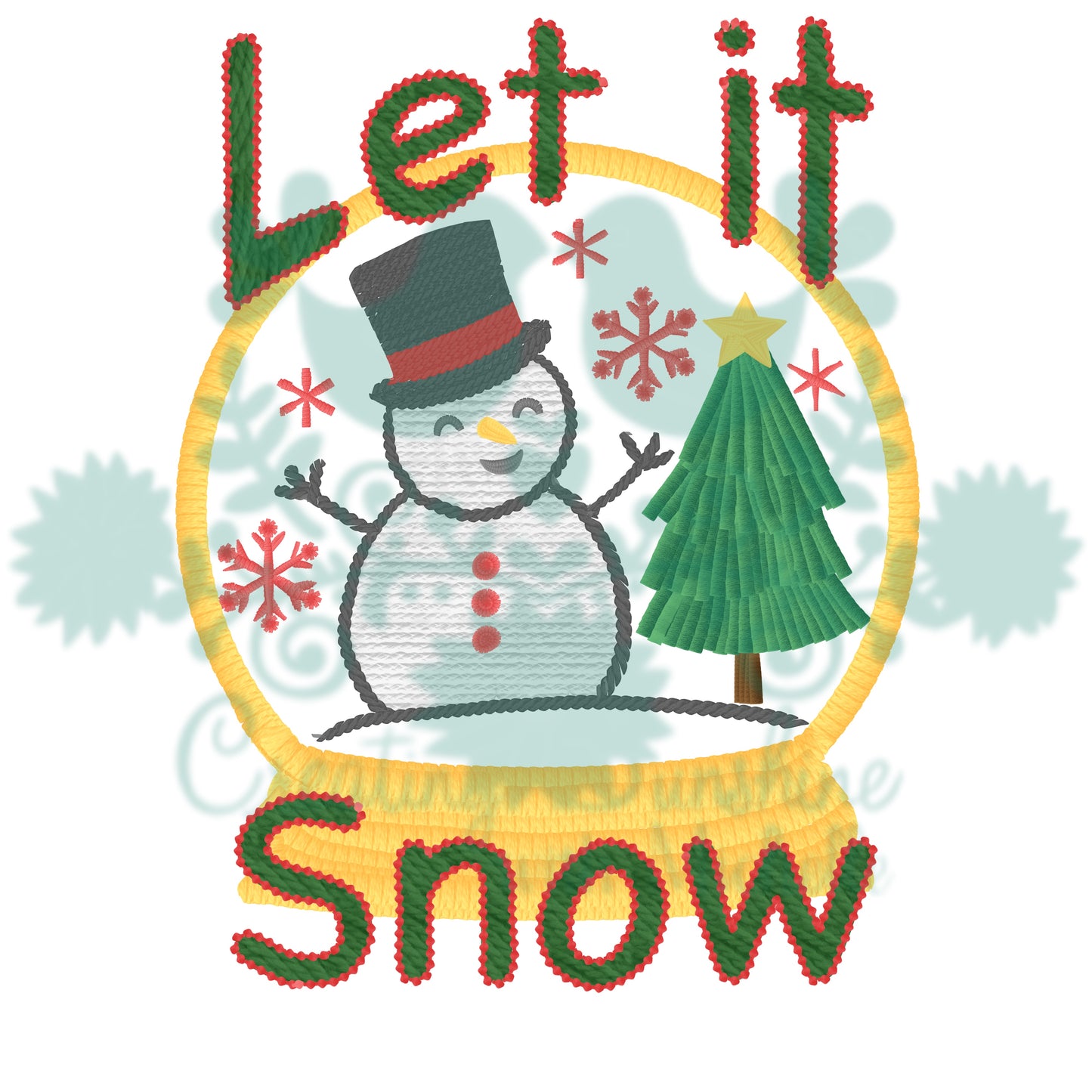 Let It Snow Globe Faux Embroidery PNG Digital File