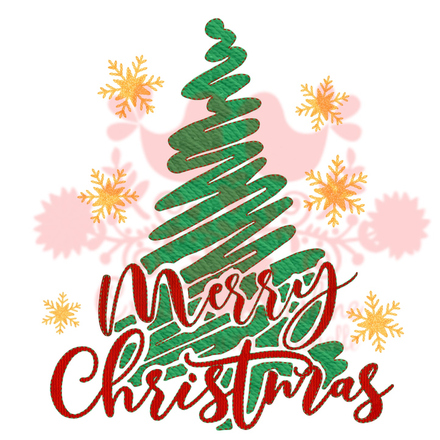 Merry Christmas Tree Faux Embroidery PNG Digital File