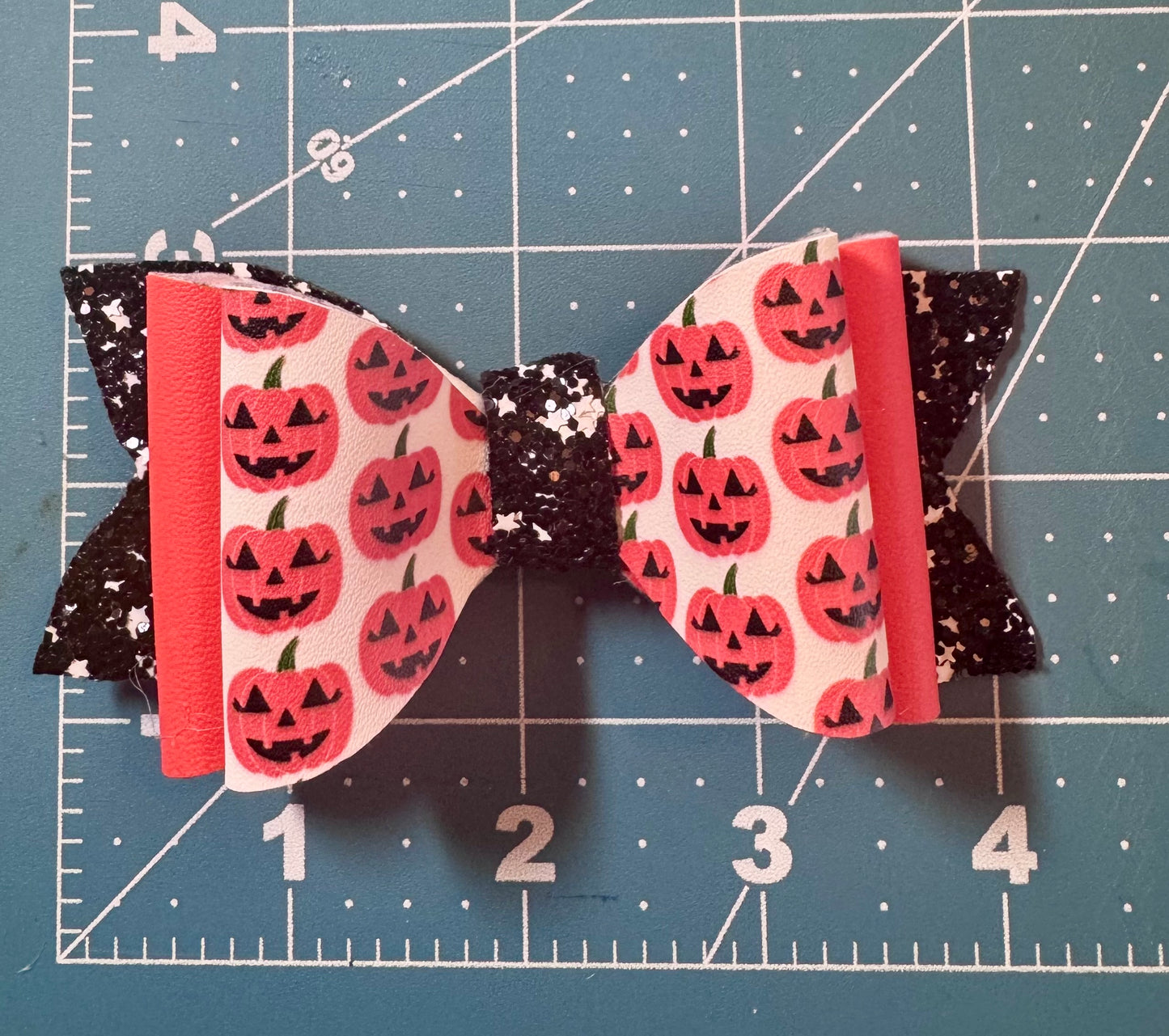 Happy Jack-o-lantern Faux Leather Hair Bow