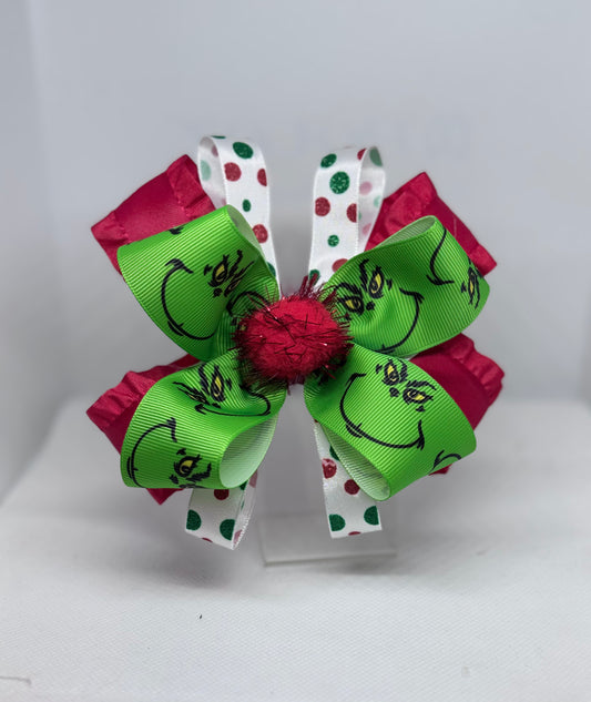 Grinch Face Bow