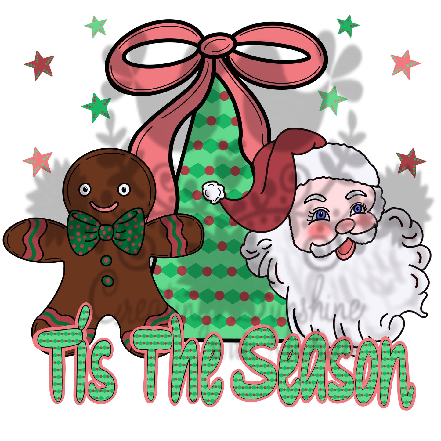 Tis the Season Santa Gingerbread Christmas Tree PNG Digital File